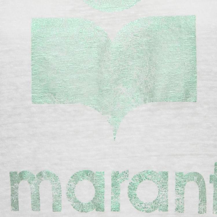 Pre Owned Isabel Marant Etoile White Foil Logo Print Linen Jersey Top S