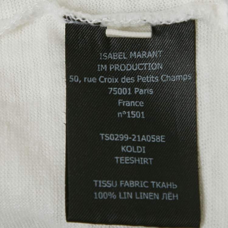 Pre Owned Isabel Marant Etoile White Foil Logo Print Linen Jersey Top S
