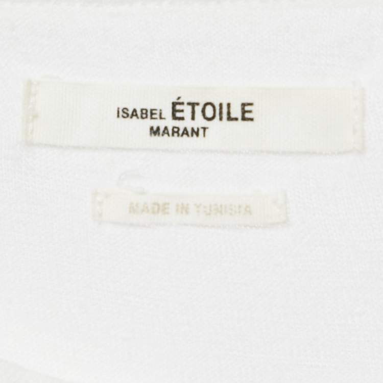 Pre Owned Isabel Marant Etoile White Foil Logo Print Linen Jersey Top S