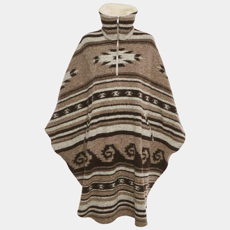 Pre Owned Isabel Marant Etoile Patterned Wool Ribbed Collar Cape XS