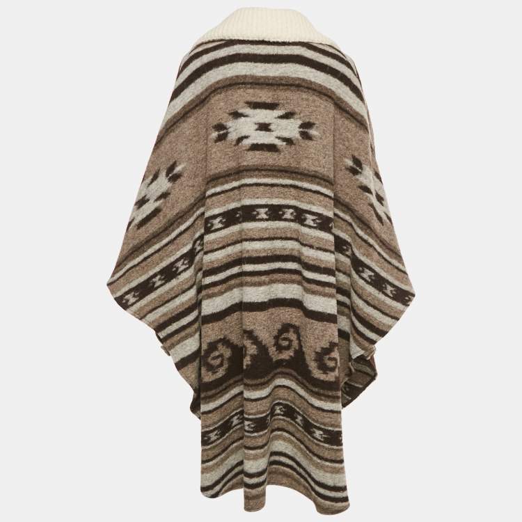 Pre Owned Isabel Marant Etoile Patterned Wool Ribbed Collar Cape XS