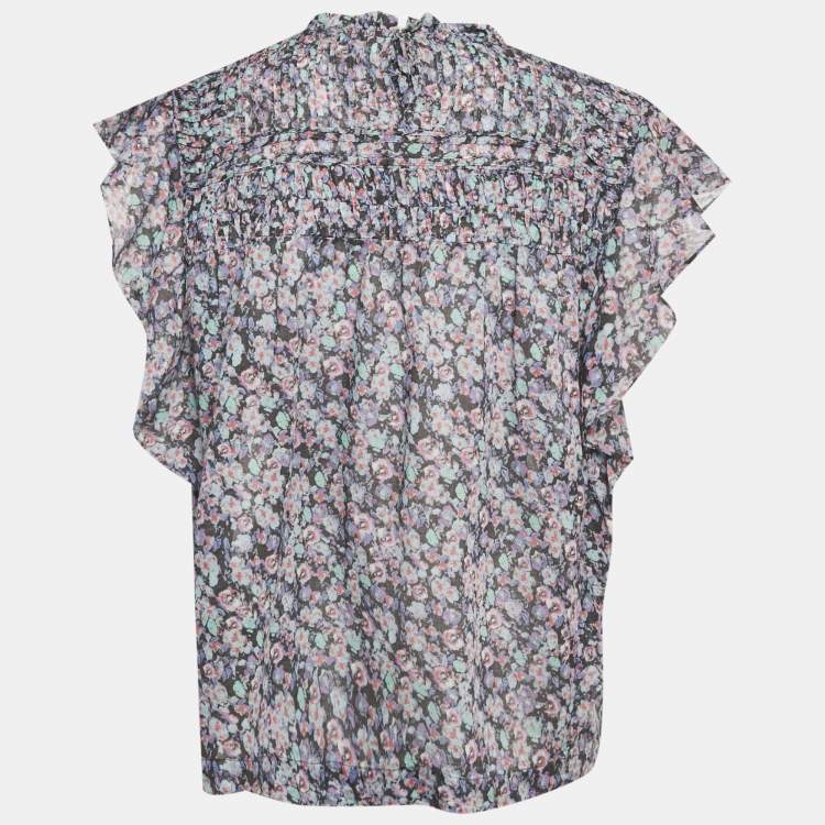 Pre Owned Isabel Marant Etoile Blue Floral Print Cotton Layona Blouse M