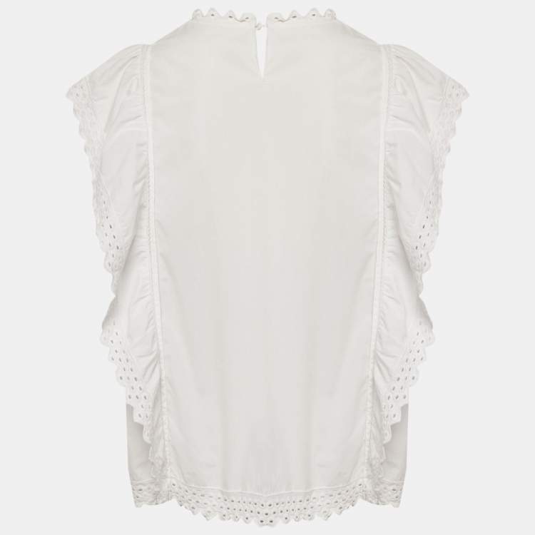 Pre Owned Isabel Marant Étoile White Broderie Anglaise Cotton Ruffled Blouse M
