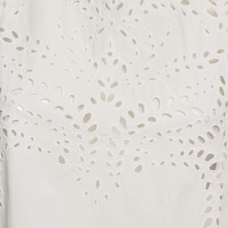 Pre Owned Isabel Marant Étoile White Broderie Anglaise Cotton Ruffled Blouse M