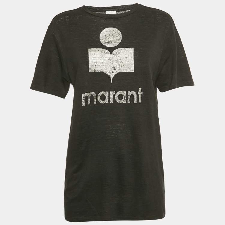 Pre Owned Isabel Marant Etoile Black Zewel Logo Linen T-Shirt S