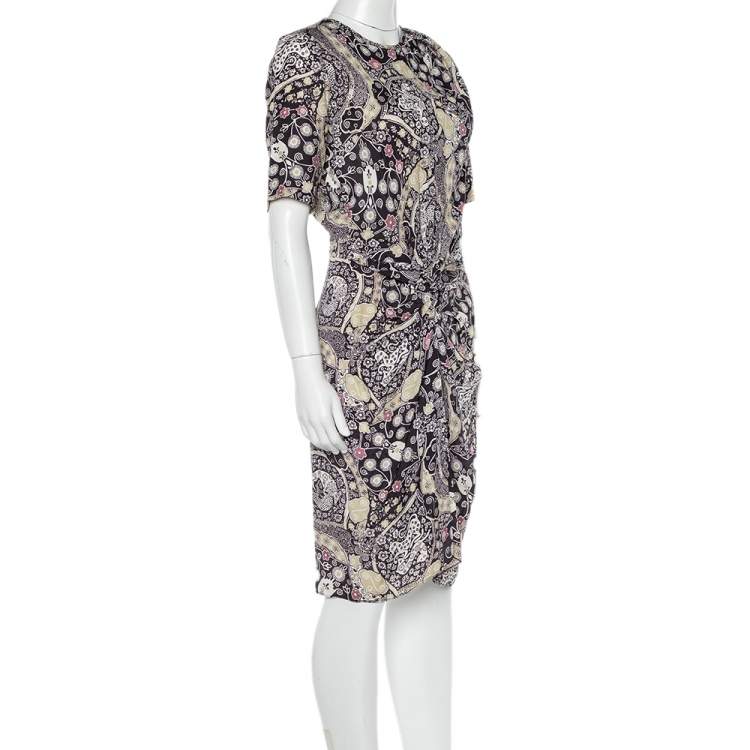 Pre Owned Isabel Marant Etoile Black Floral Print Draped Detail Bardeny Mini Dress S