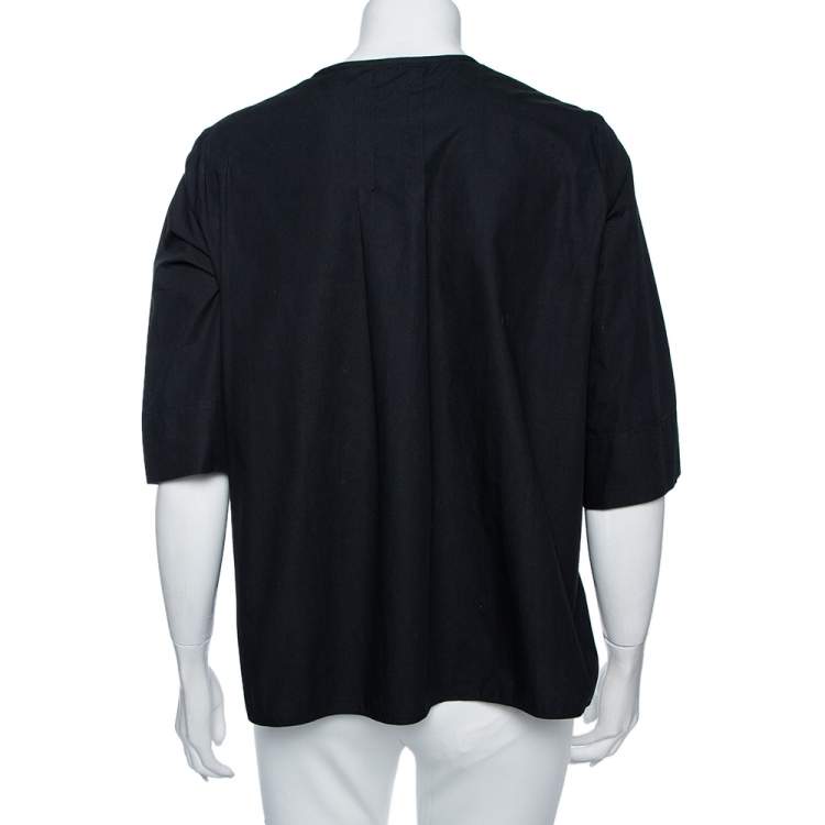 Pre Owned Isabel Marant Etoile Black Cotton Pintuck Embroidered Detail Blouse S
