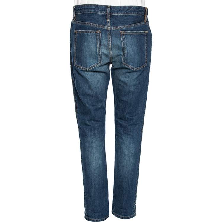 Pre Owned Isabel Marant Étoile Blue Denim Distressed Trim Detailed Jeans M