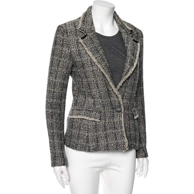 Pre Owned Isabel Marant Etoile Grey Tweed Single Buttoned Lacy Jacket M