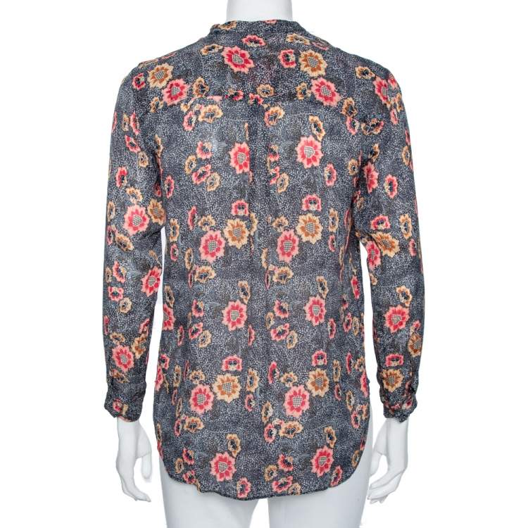 Pre Owned Isabel Marant Etoile Grey Floral Printed Silk Button Front Shirt S
