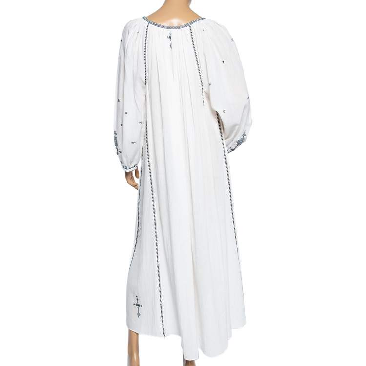 Pre Owned Isabel Marant Etoile White Cotton Embroidered Meadlon Dress S 