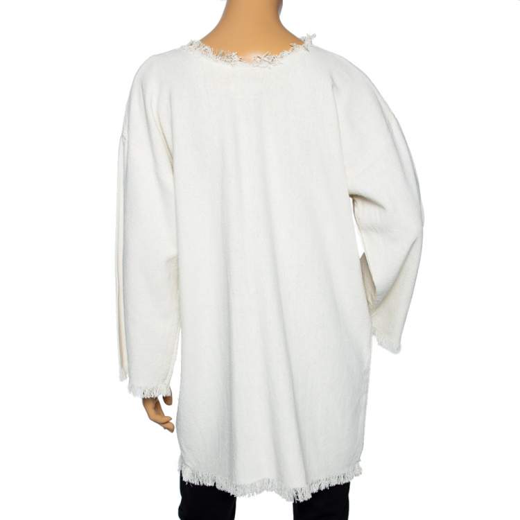 Pre Owned Isabel Marant Etoile Cream Silk Linen Oversized Fringed Tunic S