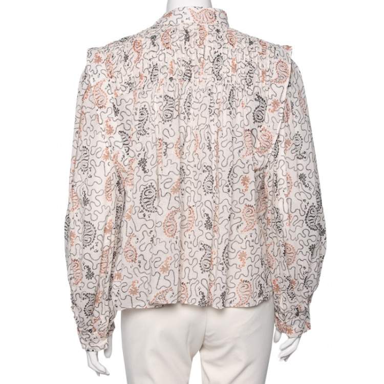Pre Owned Isabel Marant Etoile Pale Pink Printed Vega High Neck Blouse M