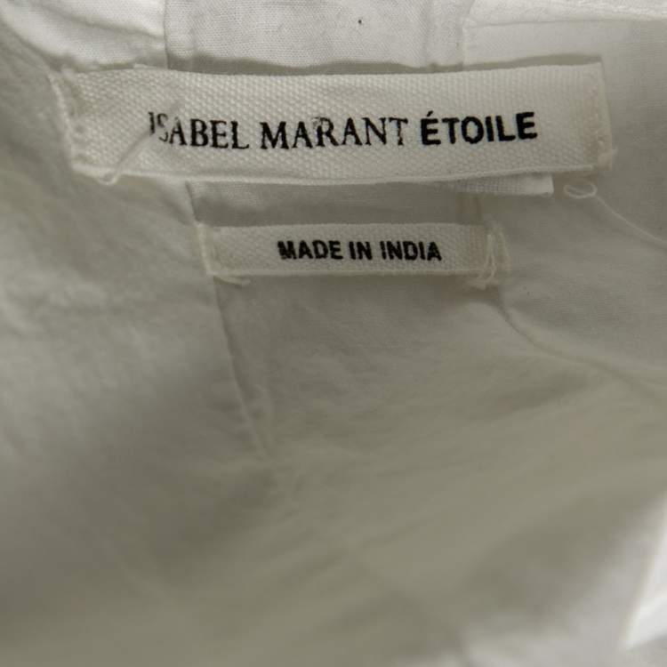Pre Owned Isabel Marant Etoile White Cotton Pintuck and Ruffle Detailed Okina Blouse M