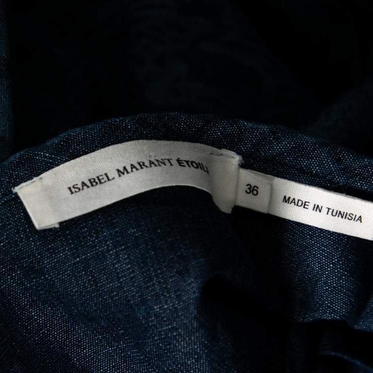 Pre Owned Isabel Marant Etoile Navy Blue Printed Denim Pleated Mini Skirt S