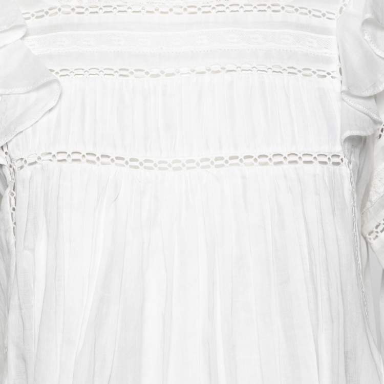 Pre Owned Isabel Marant Etoile White Cotton Lace Trimmed Blouse S