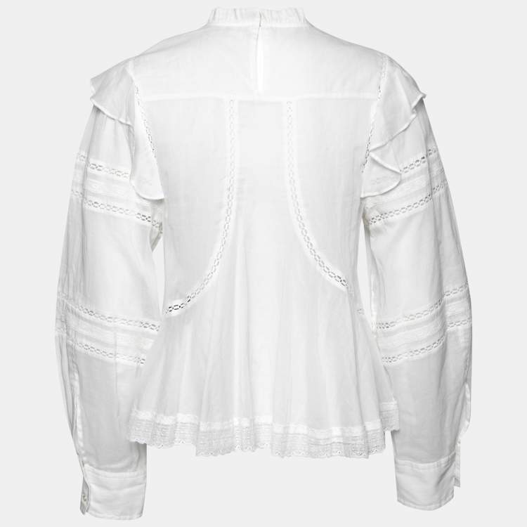 Pre Owned Isabel Marant Etoile White Cotton Lace Trimmed Blouse S