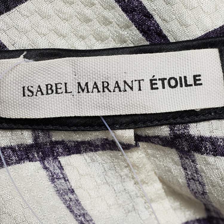 Pre Owned Isabel Marant Etoile White Check Print Silk Top XS