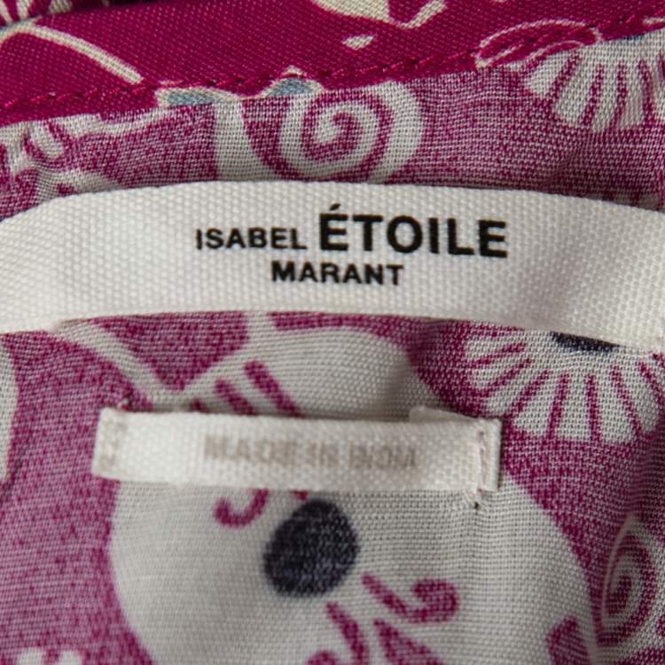 Pre Owned Isabel Marant Etoile Magenta Paisley Print Crepe Ruched Midi Dress L