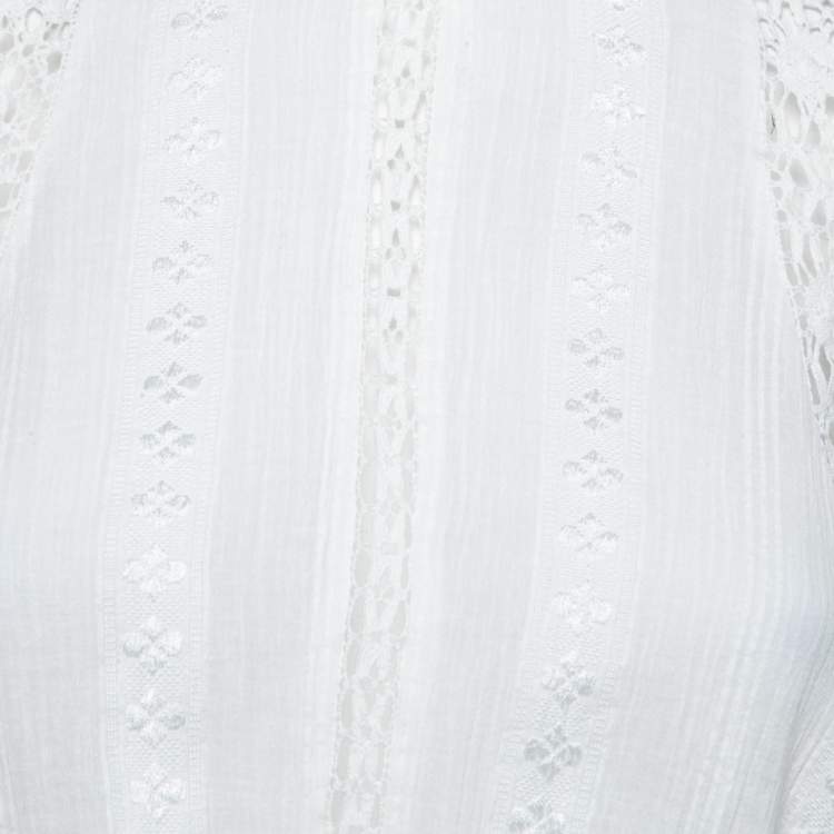 Pre Owned Isabel Marant Etoile White Cotton Lace Trimmed Blouse S