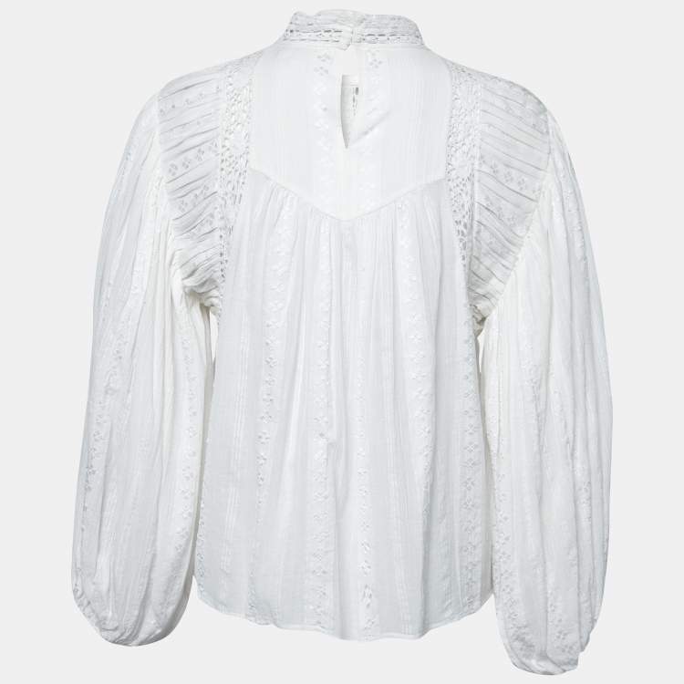 Pre Owned Isabel Marant Etoile White Cotton Lace Trimmed Blouse S