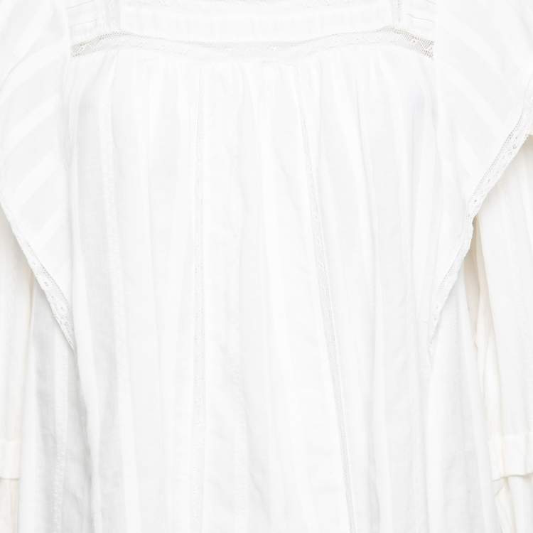 Pre Owned Isabel Marant Etoile Cream Cotton & Lace Ruffled Mini Dress L