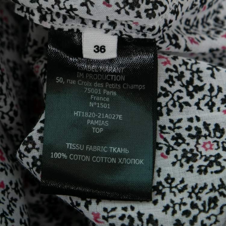 Pre Owned Isabel Marant Etoile White Floral Print Cotton Ruffle-Neck Top S