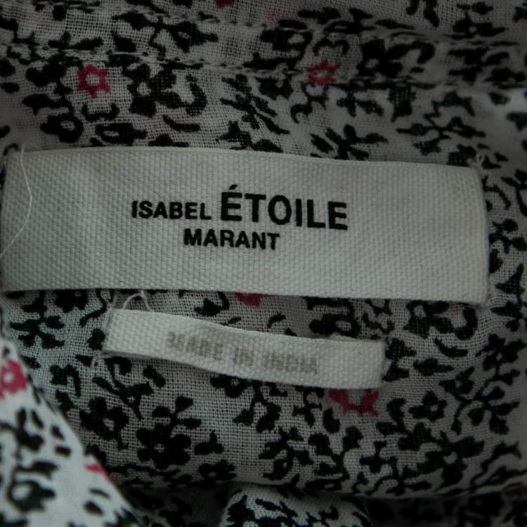 Pre Owned Isabel Marant Etoile White Floral Print Cotton Ruffle-Neck Top S