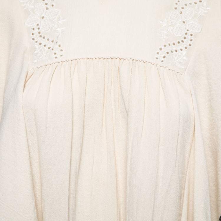 Pre Owned Isabel Marant Etoile Cream Cotton Embroidered Long Sleeve Blouse M