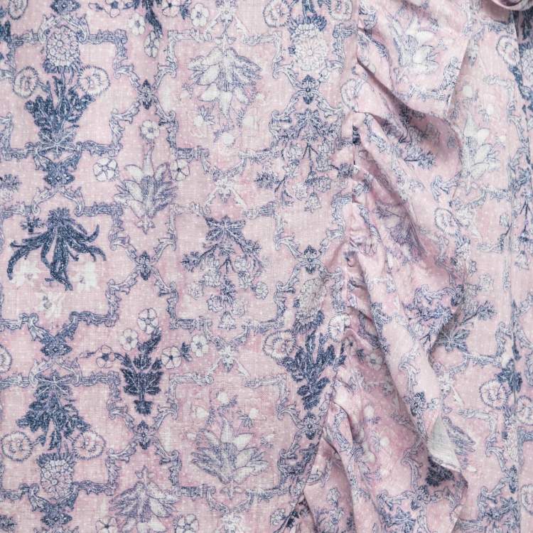 Pre Owned Isabel Marant Etoile Pink Printed Linen Tempster Wrap Skirt L