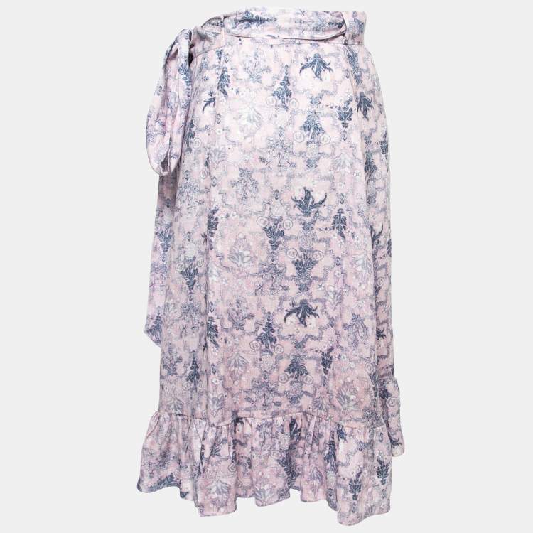 Pre Owned Isabel Marant Etoile Pink Printed Linen Tempster Wrap Skirt L