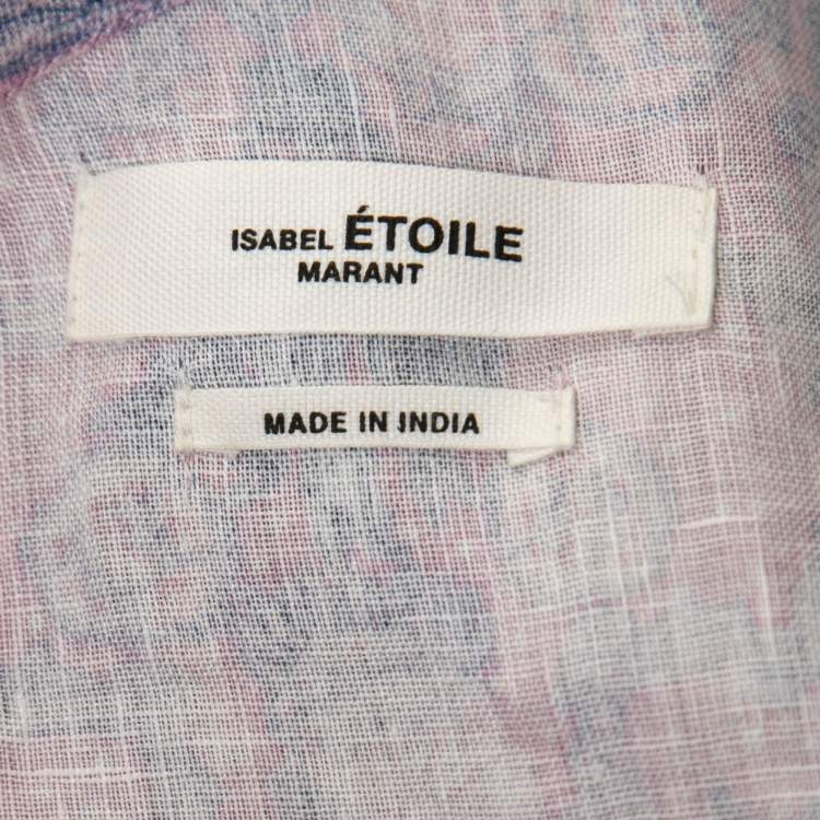 Pre Owned Isabel Marant Etoile Pink Printed Linen One-Shoulder Ruffled Top L