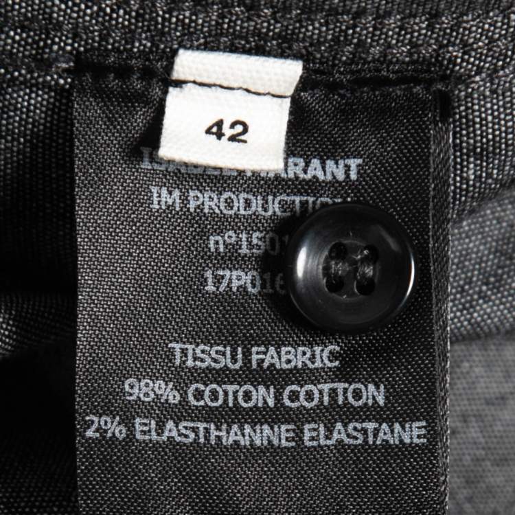 Pre Owned Isabel Marant Etoile Grey Stretch Cotton Ruffle Trimmed Shirt M