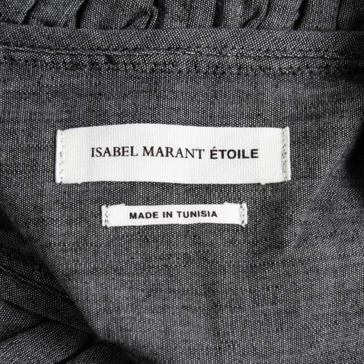 Pre Owned Isabel Marant Etoile Grey Stretch Cotton Ruffle Trimmed Shirt M