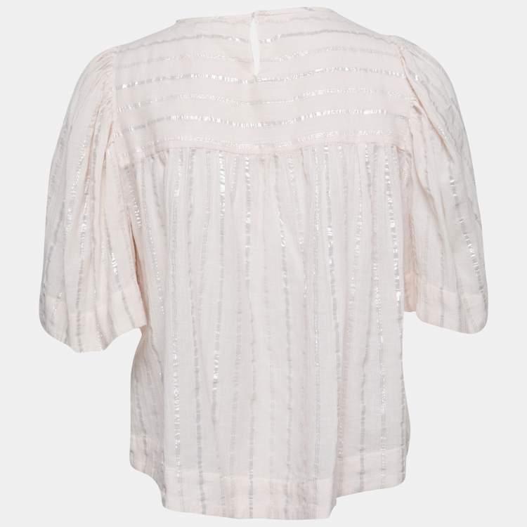 Pre Owned Isabel Marant Etoile Light Pink Lurex Striped Cotton Blouse M