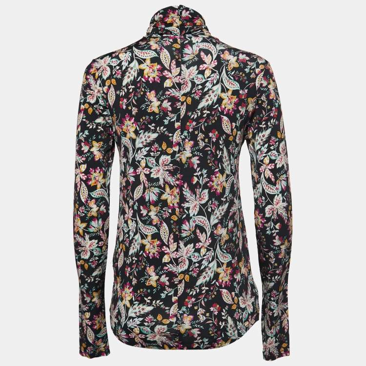 مملوكة مسبقًا Isabel Marant Etoile Black Floral Printed Jersey High Neck Top M