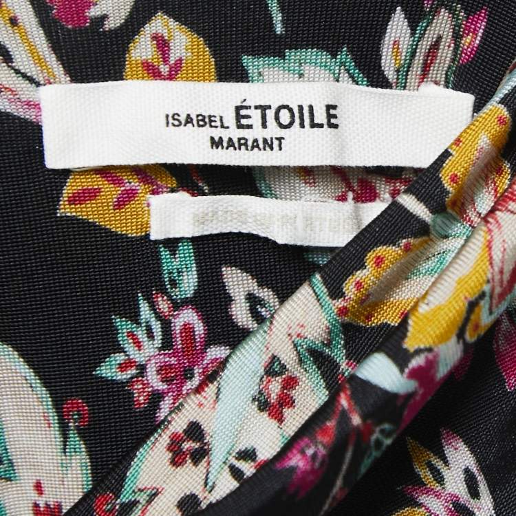 مملوكة مسبقًا Isabel Marant Etoile Black Floral Printed Jersey High Neck Top M