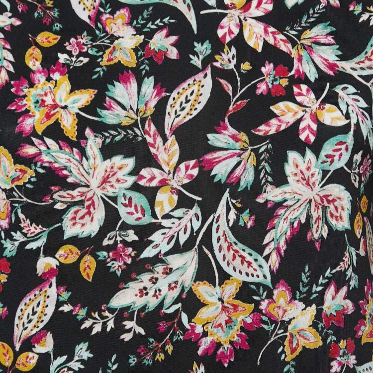 مملوكة مسبقًا Isabel Marant Etoile Black Floral Printed Jersey High Neck Top M