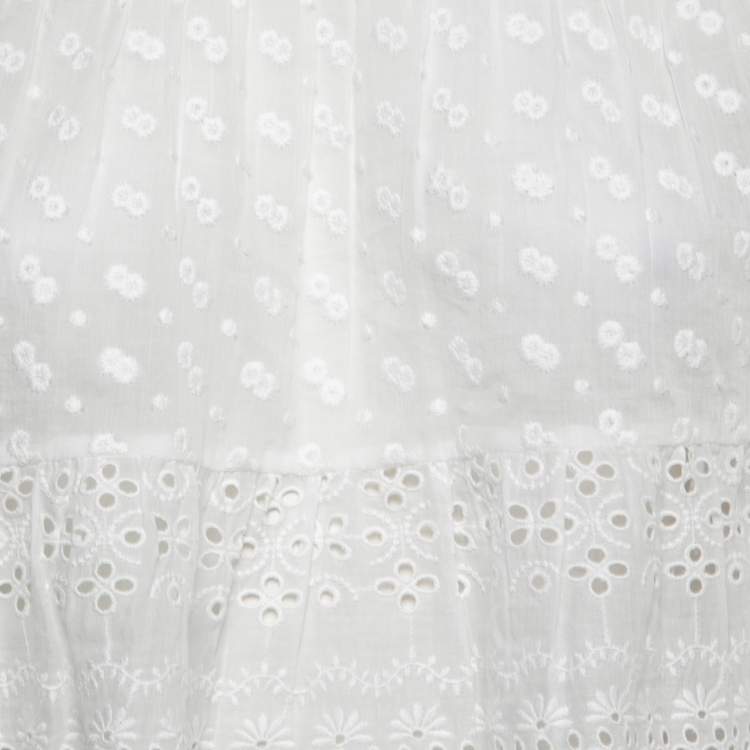 Pre Owned Isabel Marant Etoile White Floral Embroidered Cotton Tevika Crop Top L