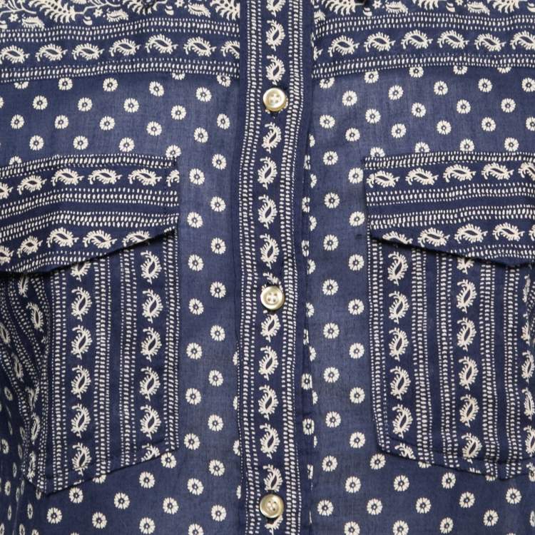 Pre Owned Isabel Marant Etoile Navy blue Floral Printed Cotton Tunic Top M