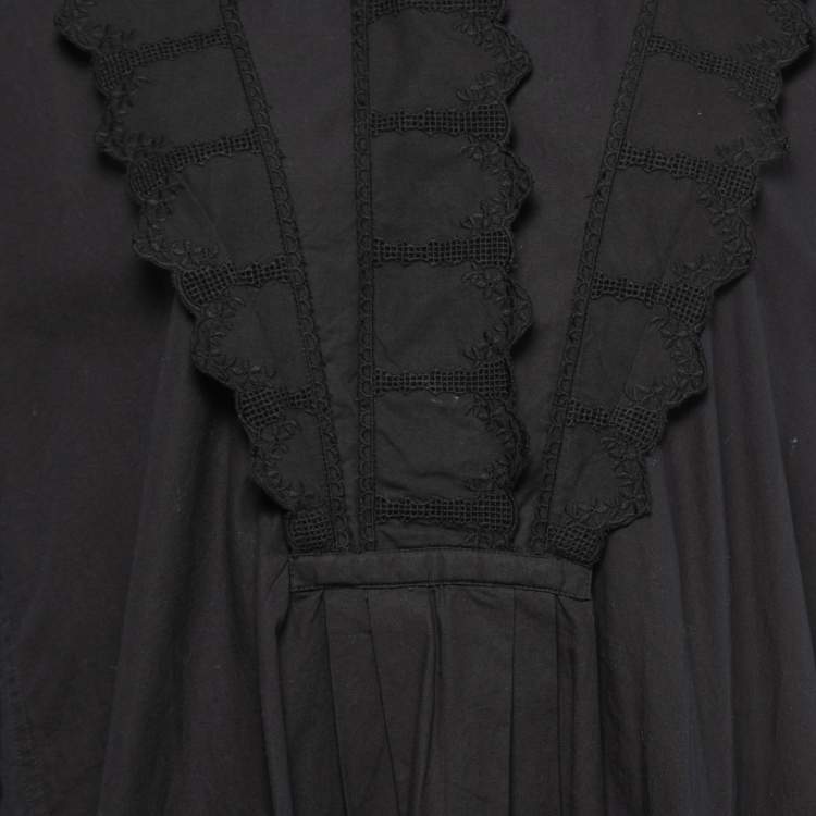Pre Owned Isabel Marant Etoile Black Cotton Ruffled Long Sleeve Midi Dress M