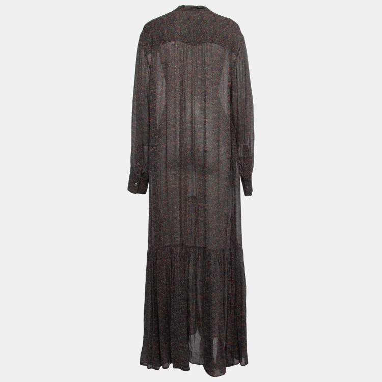 Pre Owned Isabel Marant Etoile Multicolor Printed Crepe Button Detail Ruffled Hem Maxi Dress M