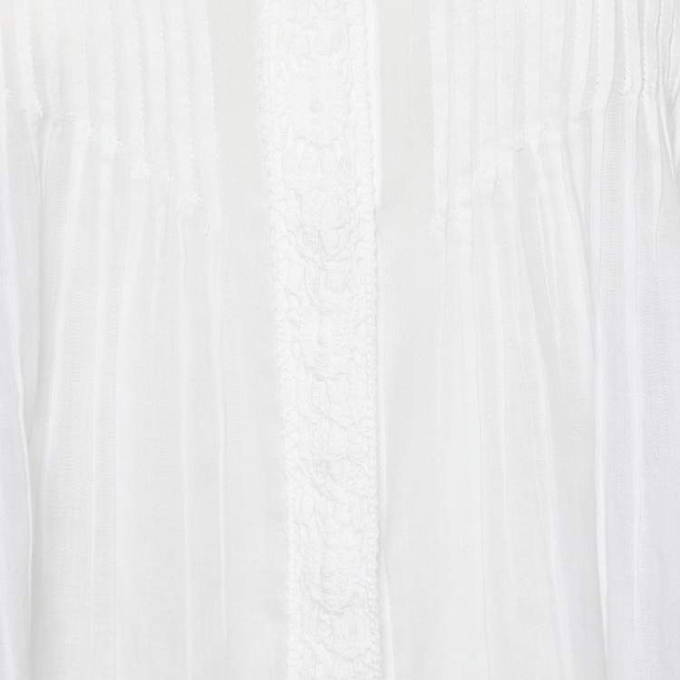 Pre Owned Isabel Marant Etoile White Cotton Lace Detail Pintuck Shirt M