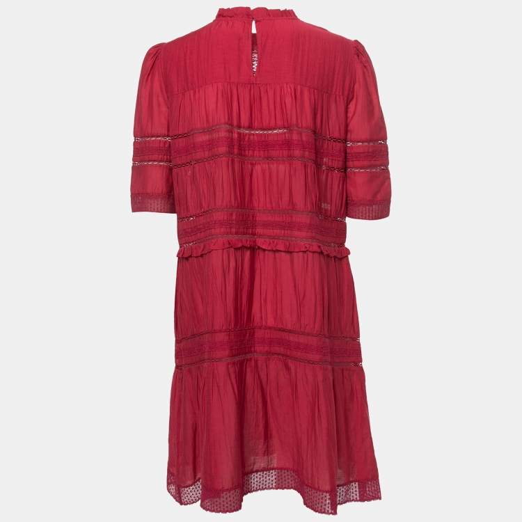 Pre Owned Isabel Marant Etoile Red Cotton Lace Trimmed Mini Dress M