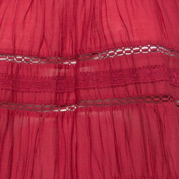 Pre Owned Isabel Marant Etoile Red Cotton Lace Trimmed Mini Dress M