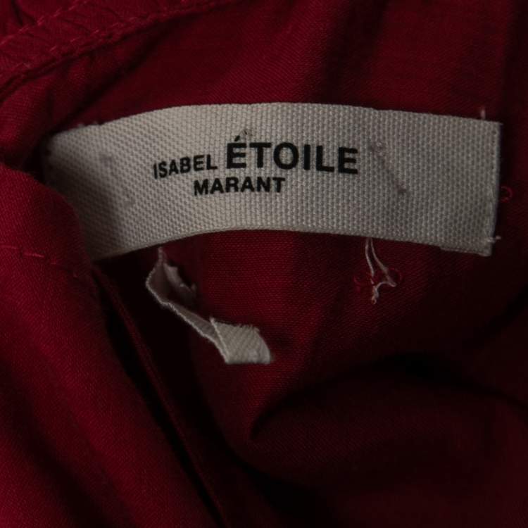 Pre Owned Isabel Marant Etoile Red Cotton Lace Trimmed Mini Dress M
