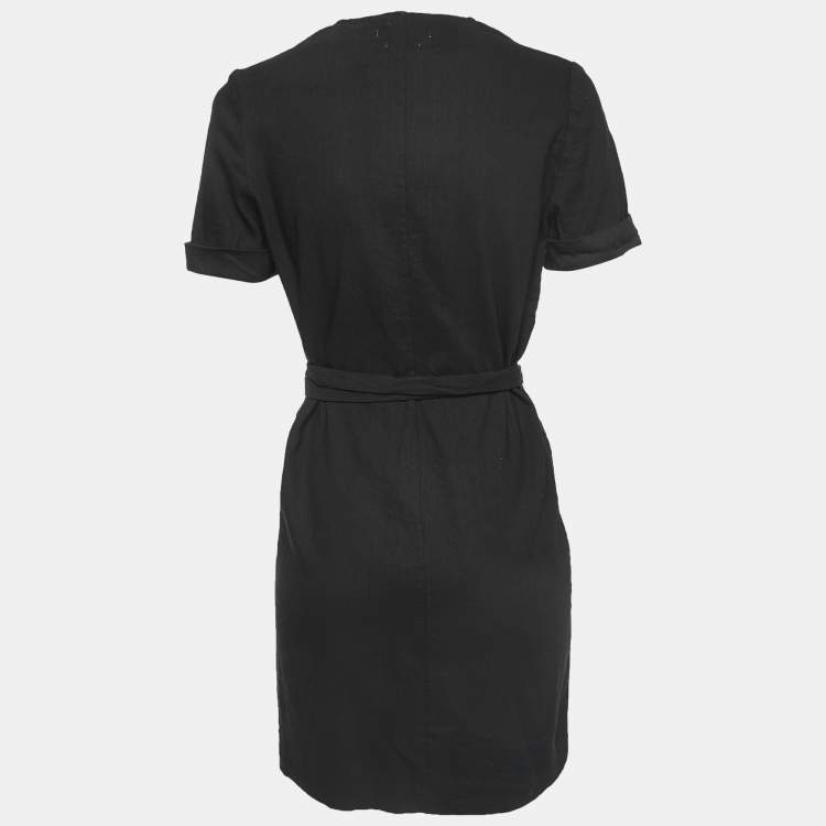 Isabel Marant Etoile Black Linen Blend Wrap On Mini Dress S Isabel