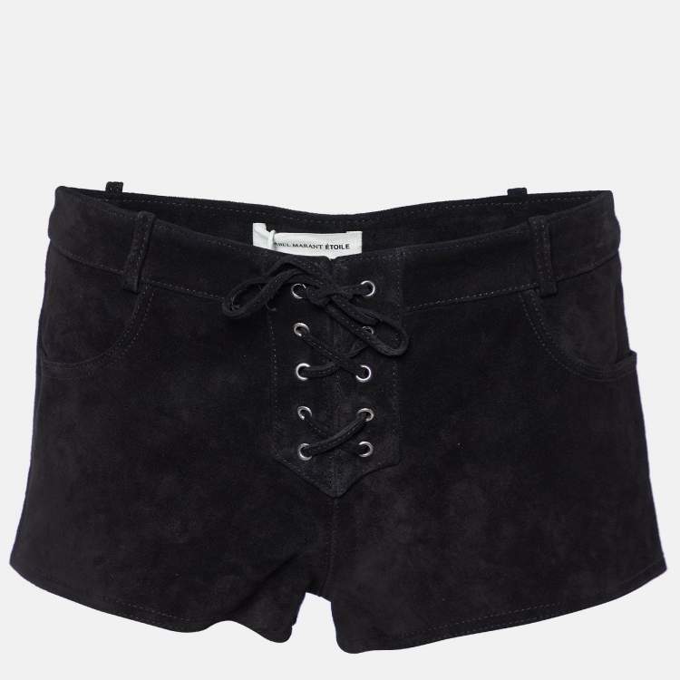 Pre Owned Isabel Marant Etoile Black Leather Suede Tie Detail Shorts S