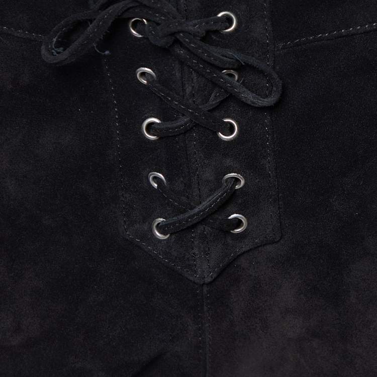 Pre Owned Isabel Marant Etoile Black Leather Suede Tie Detail Shorts S
