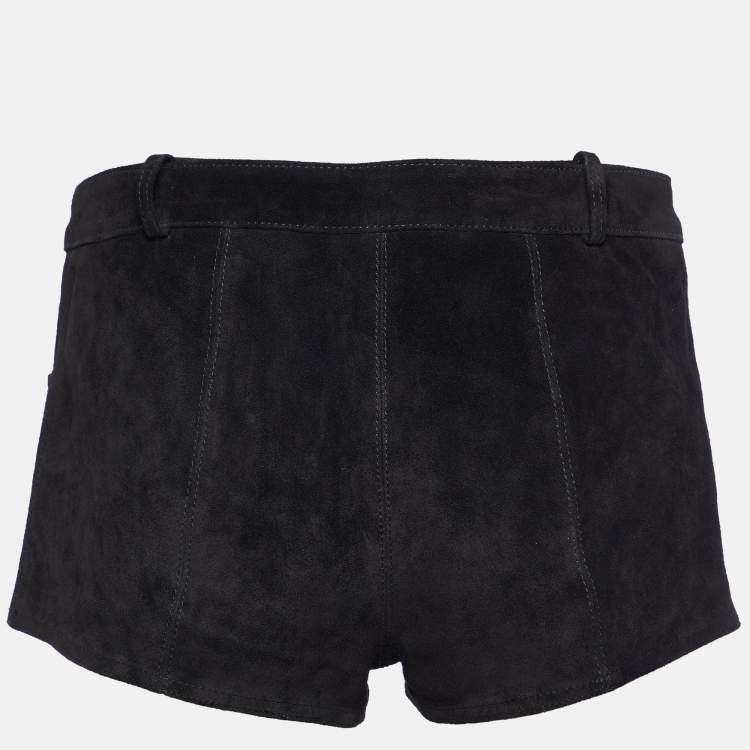 Pre Owned Isabel Marant Etoile Black Leather Suede Tie Detail Shorts S